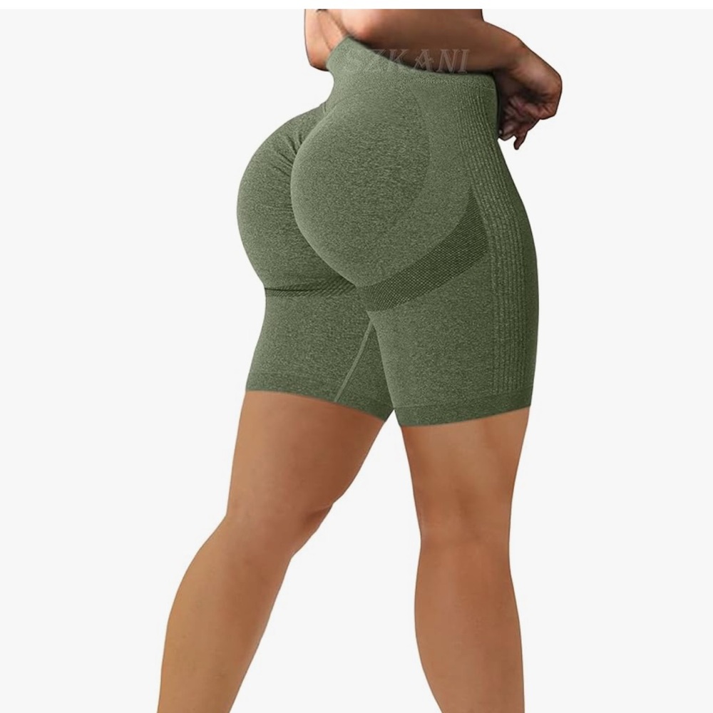 AMAZON olive green scrunch butt and contouring biker shorts no front seam